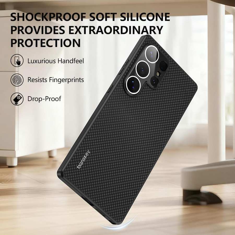 Stoßfeste Handyhülle in Kevlar-Kohlefaser-Textur für Samsung Galaxy S26 S25 S24 S23 Ultra Plus, Matt Schwarz - Bild 2