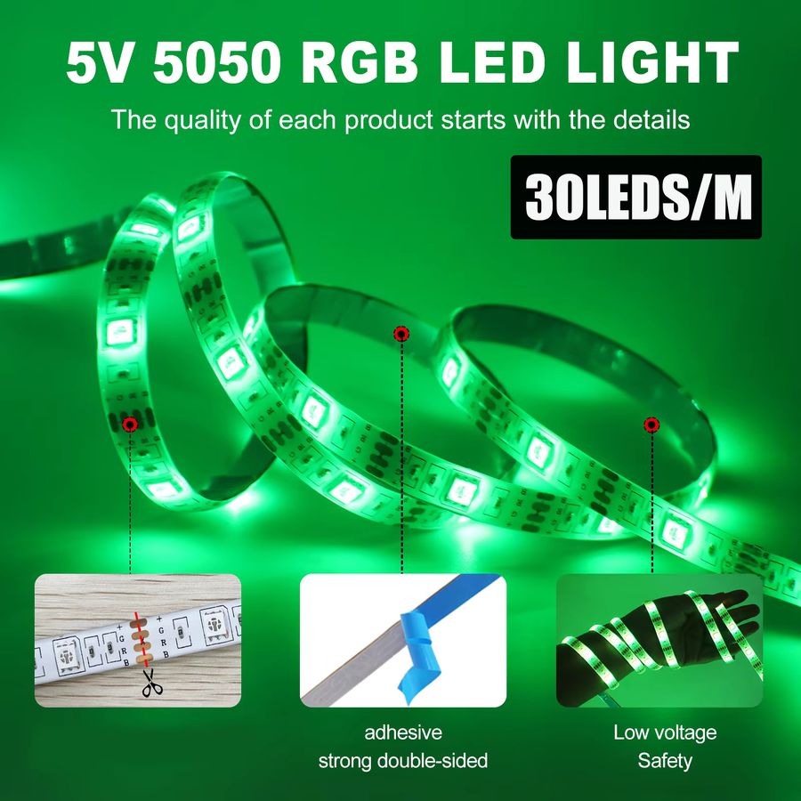 HEGEHE RGB LED Streifen-Set mit Musik-Synchronisierung und Bluetooth-Steuerung, USB-betrieben, dimmbar und flexibel für die TV-Hintergrundbeleuchtung im Innenbereich - Bild 3