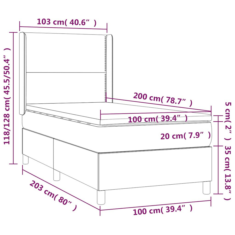 vidaXL Boxspringbett Hybrid mit Matratze und Taschenfederkern, Schwarz, B/T: 100 x 200 cm - Bild 3