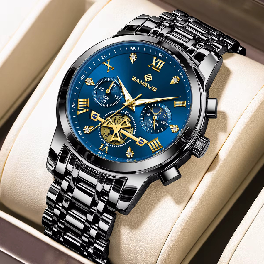BANGWEI Chronograph, Quarz, Edelstahl, Blau, Herren - Bild 2