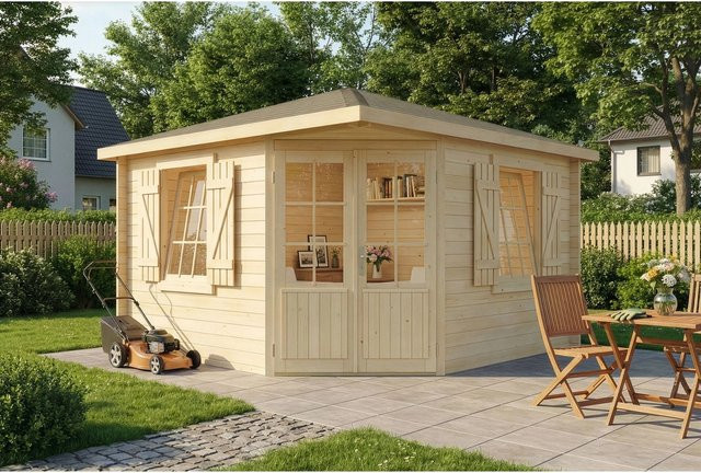 Alpholz Gartenhaus Monica Royal Spitzdach Unbehandelt in Braun B/T: 375 x 375 cm - Bild 1