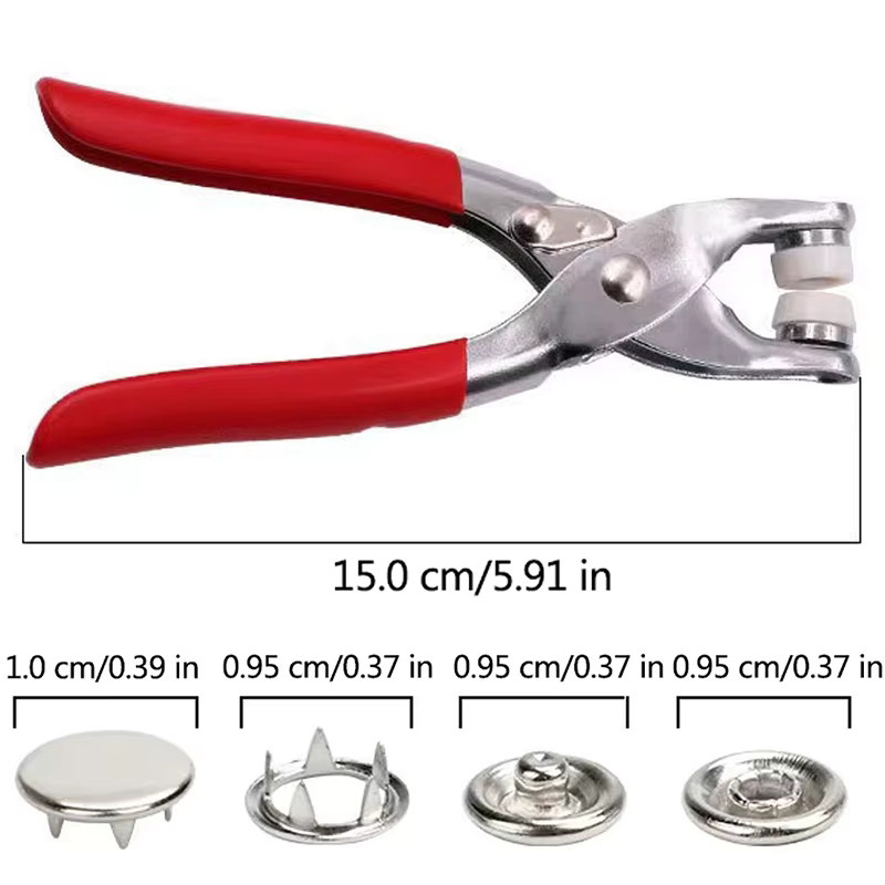 Druckknopf-Set aus Metall in Silber mit Befestigungszange und Presswerkzeug zum Nähen von Kleidung - Bild 3