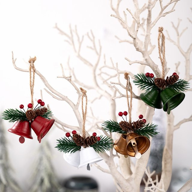 WakaParty Weihnachts-Jingle-Glocken-Anhänger mit Kiefernbaum-Ornamenten in Grün und Gold zum Aufhängen - Bild 1