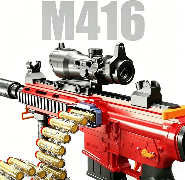 RonHam M416 Spielzeugpistole, Sturmgewehr, mit weichen Kugeln, Einzelschussfunktion, Rot - Bild 1