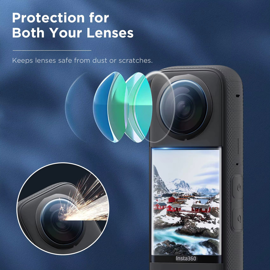 Insta360 Zubehör-Set für X3 X4 X5 Action Camera in Schwarz mit Objektivschutz, Displayschutzfolie, Aufbewahrungstasche, Silikonhülle, Objektivkappe und Schutzrahmen - Bild 2