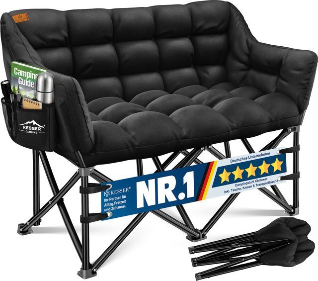 KESSER Campingsofa DUO faltbar, gepolsterte Campingcouch mit Seitentaschen in Schwarz - Bild 1