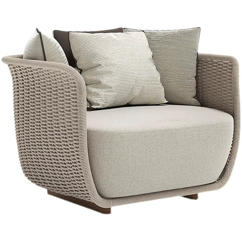 Modernes Outdoor Sofa Set von DUTRIEUX aus Polyrattan in Beige mit Polsterung und Kissen - Bild 5