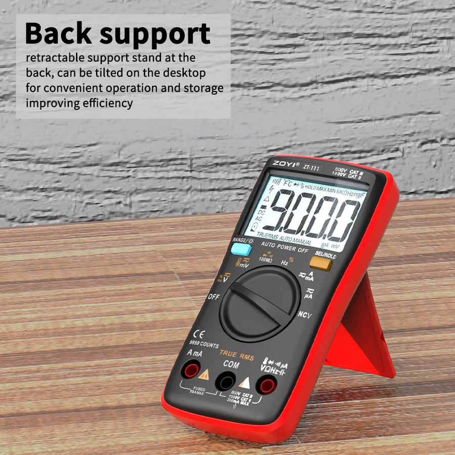 ZOYI Digitalmultimeter mit 9999 Counts, True RMS, Auto-Range, NCV und Anti-Burn-Schutz, Elektriker-Tester für AC/DC-Spannung, Strom und Temperatur, Rot - Bild 3