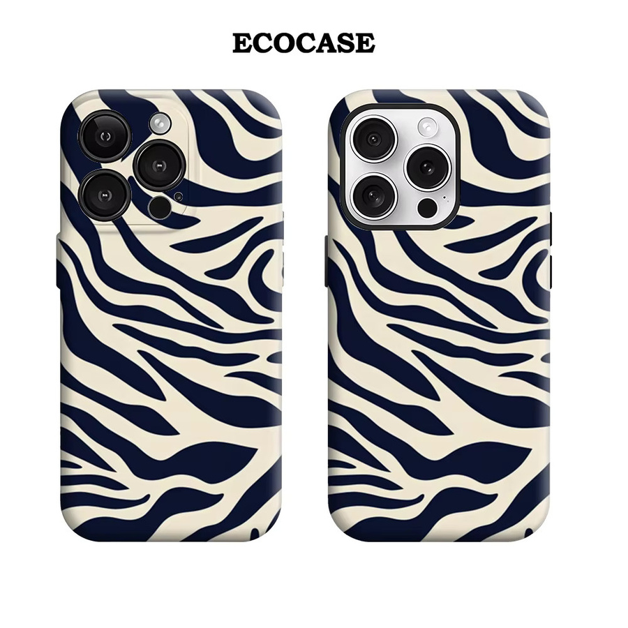Handyhülle mit Navy & Cream Zebra Stripe Design für Apple iPhone 17 16 15 14 13 Pro Max Plus mit doppelschichtiger Rückseite in Blau und Weiß - Bild 2