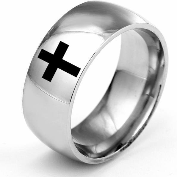 Ring Edelstahl, Kreuz, Weiß, Unisex - Bild 1