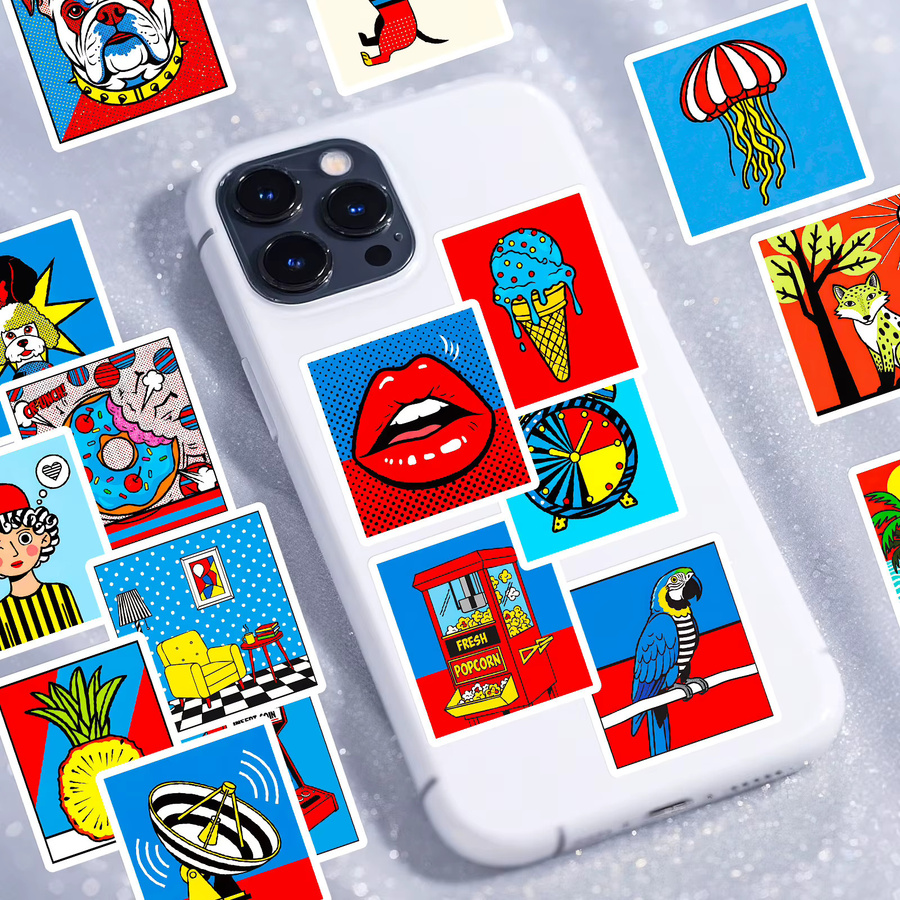 Cartoon Pop Art Doodle Aufkleber Set in Multicolour für Schreibwaren, Laptop und Dekoration (56/112 Stück) - Bild 2