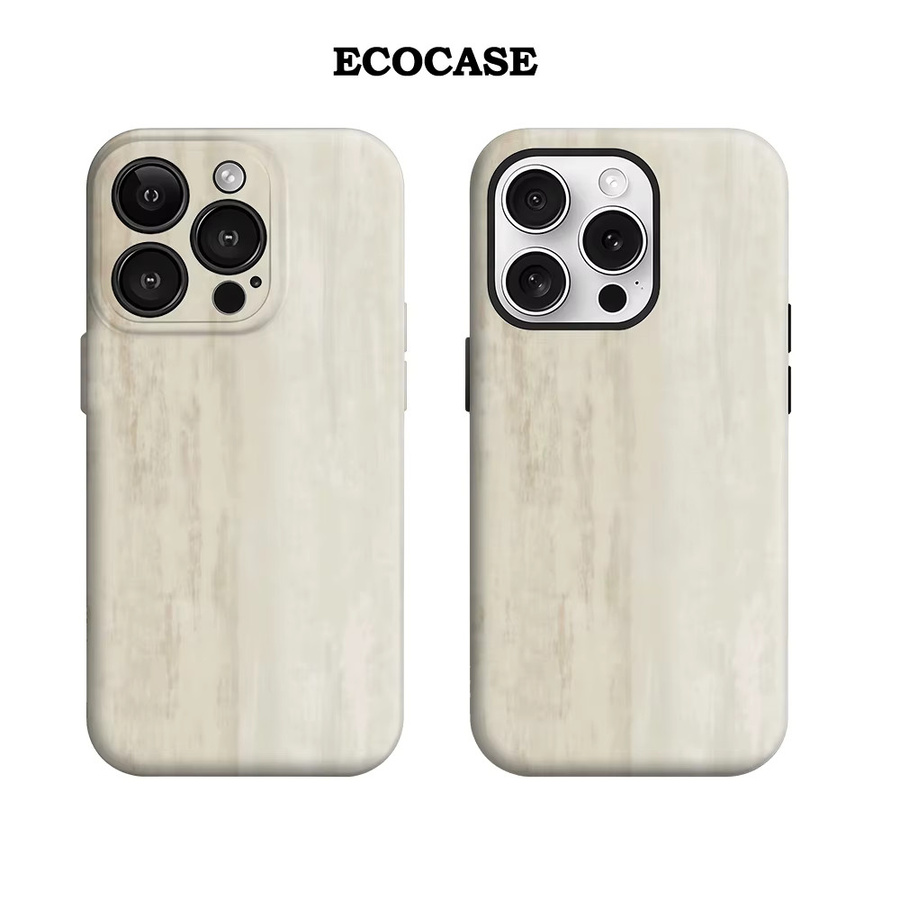 Handyhülle in weiß gewaschener Holz-Optik für Apple iPhone 17 16 15 14 13 12 11 Pro Max Plus mit doppelschichtiger Rückseite - Bild 1