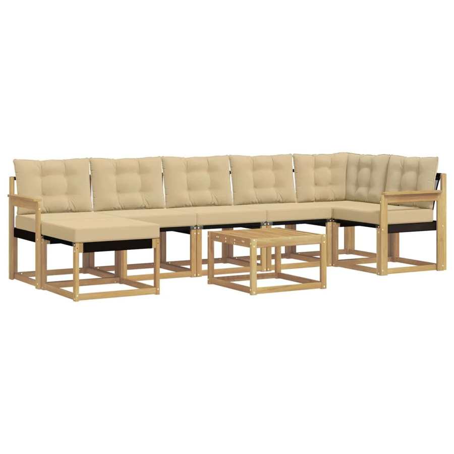 vidaXL Outdoor-Sofagarnitur 8-teilig in L-Form mit Kissen und Couchtisch, Weiß und Beige, Akazienholz - Bild 2