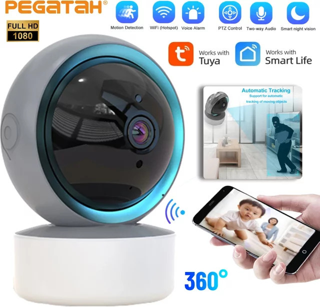 Tuya PEGATAH WLAN IP-Kamera Babymonitor in Weiß mit 1080P Auflösung, 360° PTZ, Bewegungserkennung, Nachtsicht und 2-Wege-Audio - Bild 1