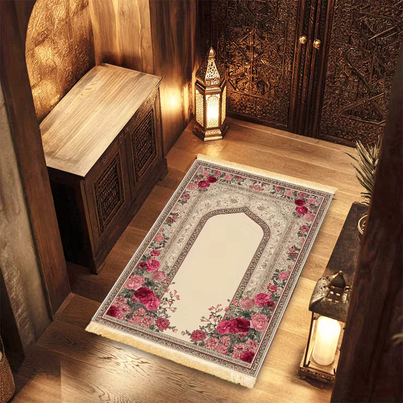 VIKAMA Islamische Gebetsmatte mit Fransen, faltbar und tragbar, orientalisches Floral-Design, Multicolour - Bild 5