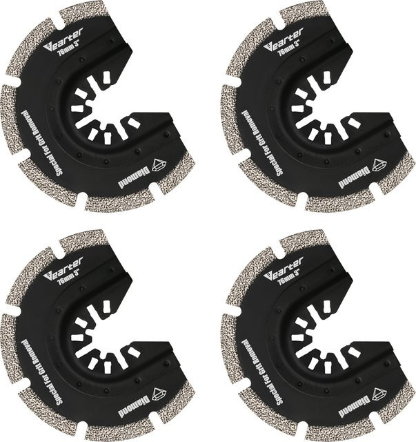 4er-Pack Diamant-Halbkreis-Sägeblätter für oszillierende Multi-Tools, 76 mm, Schwarz, zum Schneiden von Fliesen und Entfernen von Mörtel - Bild 1