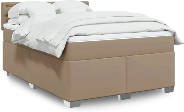 vidaXL Boxspringbett Hybrid mit Matratze und USB-Ladeport in Cappuccino-Braun, B/T: 140 x 190 cm - Bild 1