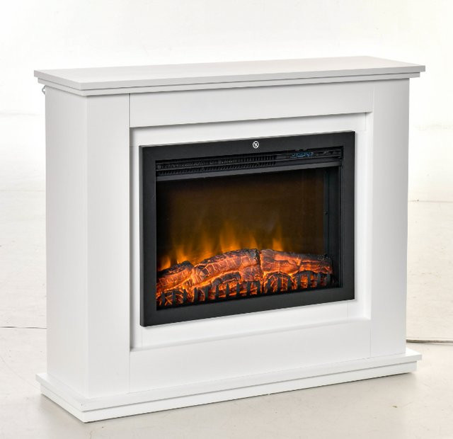 HOMCOM Elektrokamin mit Heizung und LED 3D-Flammeneffekt in Weiß mit 2000W Leistung und Fernbedienung - Bild 1