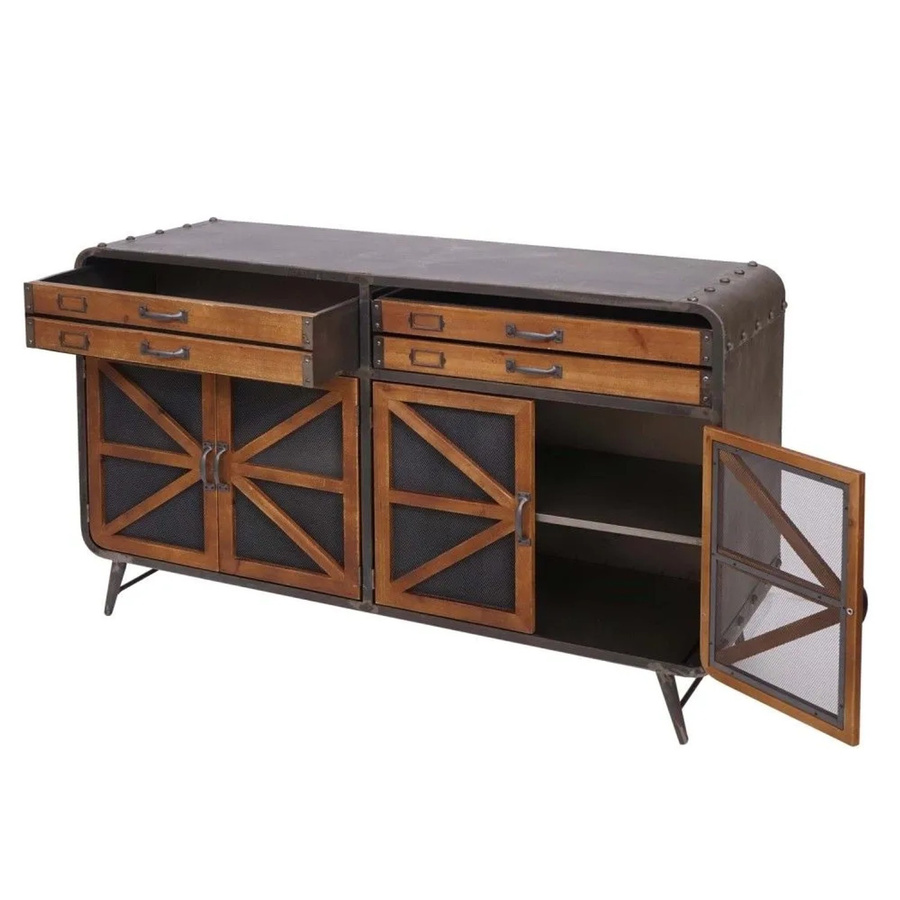 MCW Sideboard F91 im Industrial Design aus Tanne und Metall, Braun-Schwarz, H: 80 cm, B: 126 cm, T: 38 cm - Bild 2
