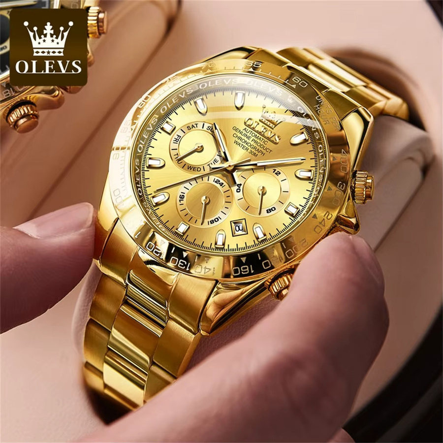 OLEVS Chronograph Automatik, Edelstahl, Gold, Schwarz, Herren - Bild 5