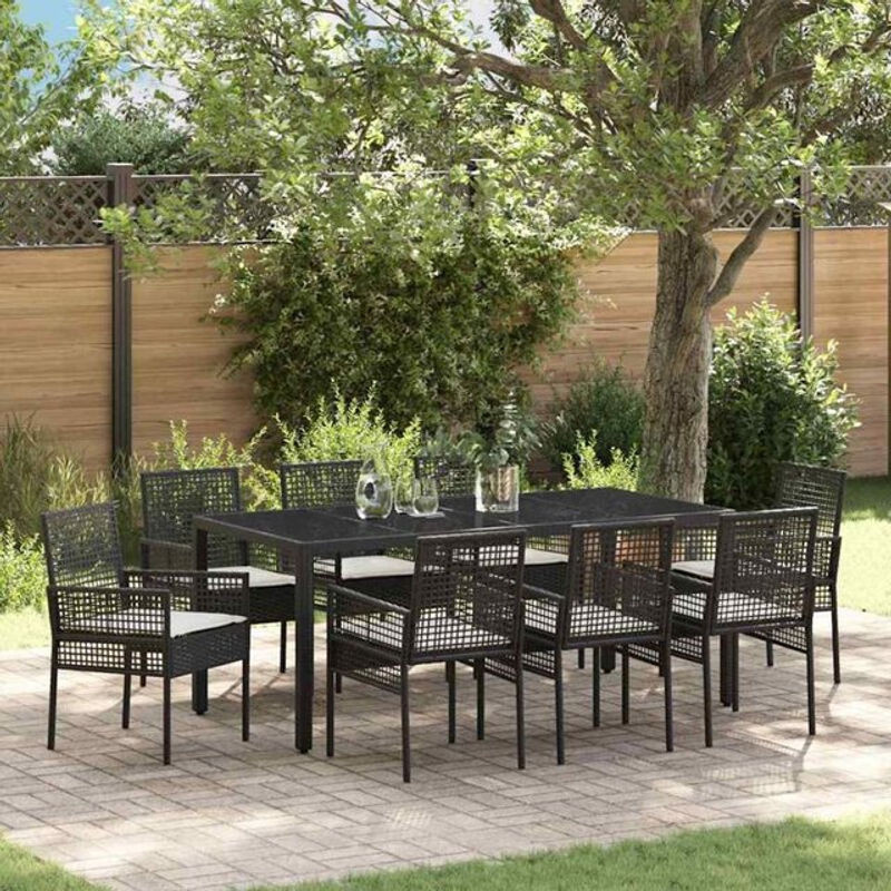 Moderne Garten Essgruppe aus Poly Rattan mit 9 Teilen in Schwarz von vidaxl - Bild 1