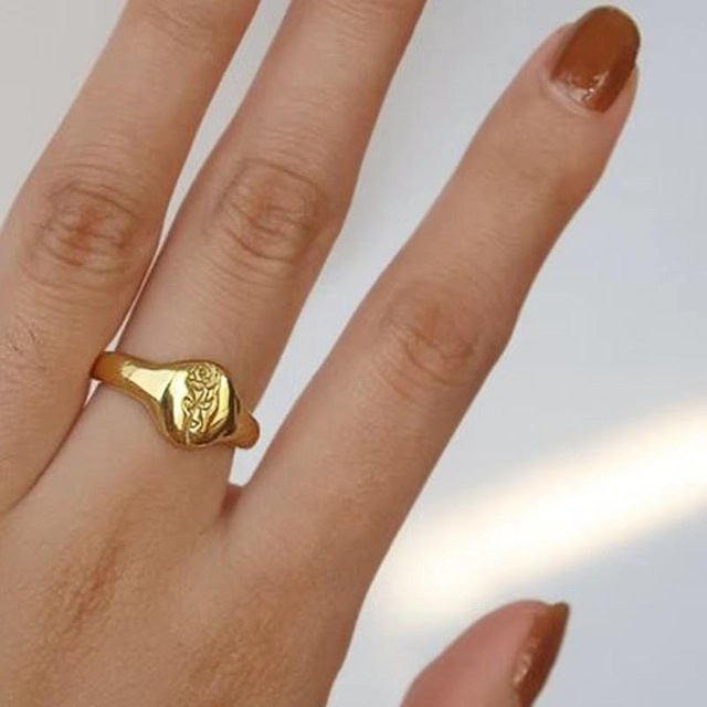 Huitan Ringe, Rosenblumenmuster, Messing, Gold, Damen - Bild 1