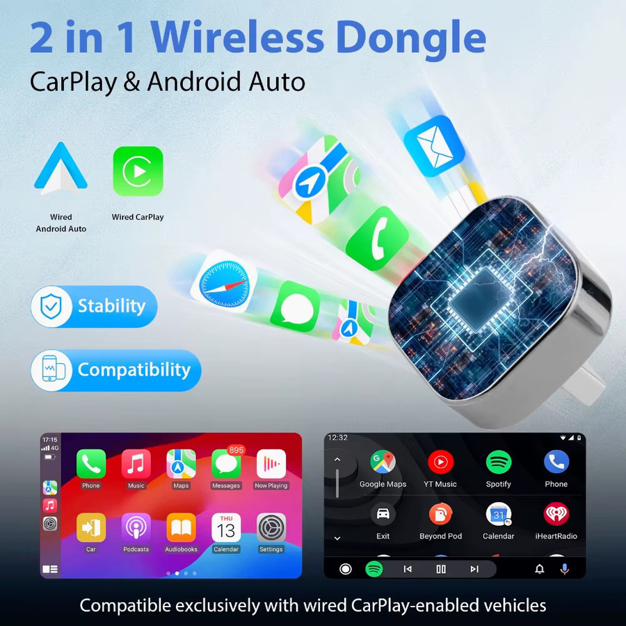 Pionray 2-in-1 Kabelloser CarPlay und Android Auto Adapter in Schwarz mit USB-C und 5GHz WLAN für Plug & Play - Bild 5