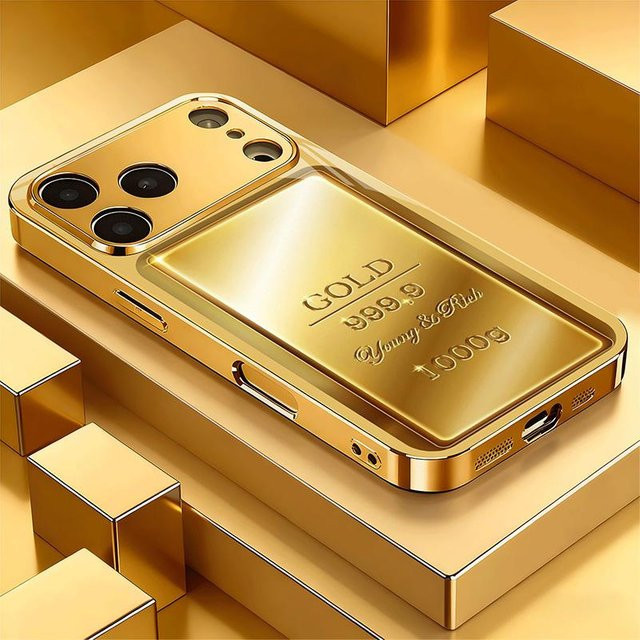 Rui Di Handyhülle mit Goldbarrenmuster in Gold Metallic Lack für iPhone 11 bis iPhone 17 Pro Max und weitere Modelle - Bild 1
