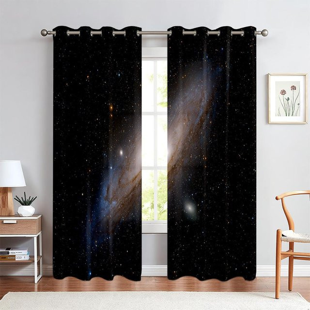 Yiran Furniture Sternenhimmel Meteor Vorhang mit 3D-Druck in Lila, 2er-Set, halbtransparent, B: 50 cm, H: 140 cm - Bild 1