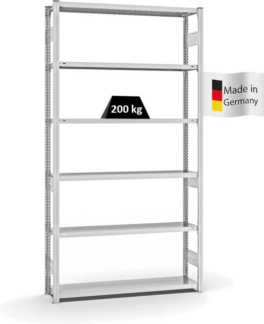 PROREGAL Fachbodenregal Stecksystem T-Profil Medium-Duty Grundregal, Lichtgrau, H x B x T: 250 x 130 x 30 cm, 6 Ebenen, beidseitig nutzbar - Bild 1