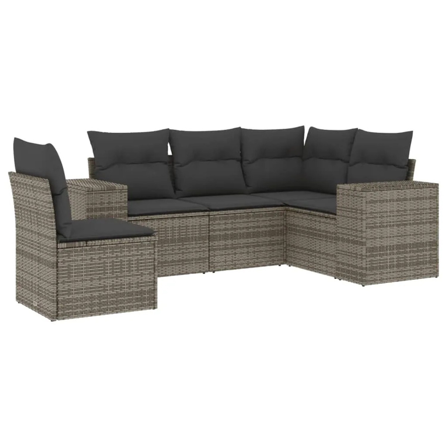 vidaXL 5-tlg Garten-Sofagarnitur in L-Form aus grauem Poly-Rattan mit Sitzkissen und Stauraum - Bild 2