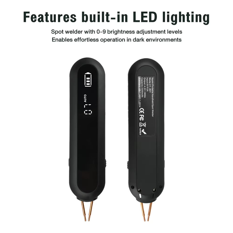 Tragbare 2-in-1 Punktschweißmaschine mit 12-stufiger LED-Beleuchtung und 18650 Lithiumbatterie DIY Kit in Schwarz - Bild 2