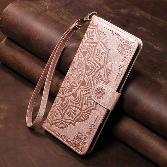 Leder-Flip-Portemonnaie-Hülle für Samsung Galaxy A57 A37 A56 A36 A26 A55 A35 A54 A34 A25 A24 A23 4G 5G mit Mandala-Prägung in Rose Gold - Bild 1