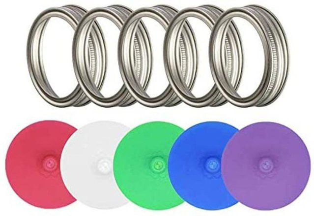 5 Stück Einmachglasdeckel mit Metallring von Changxingqiao aus Silikon und Edelstahl für Weithalsgläser, Durchmesser: 70 mm und 86 mm, Mehrfarbig - Bild 1