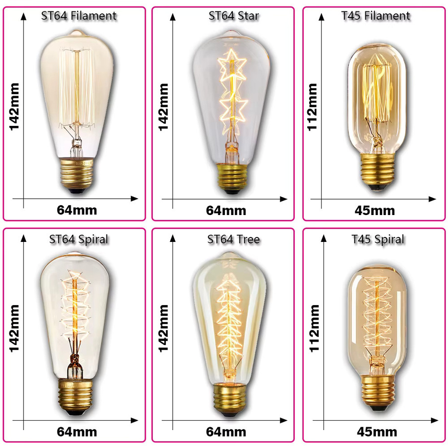 YNL Retro Edison Glühbirne E27 Filament Lampe Transparent 40W 220V - Bild 2