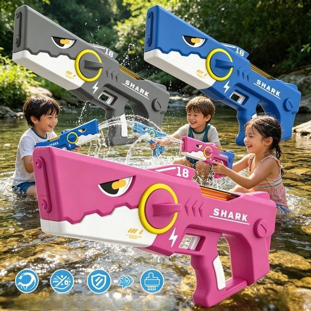 CTMA Elektrische Wasserpistole, Hai-Design, Meerestiere, Grau, Grün - Bild 1