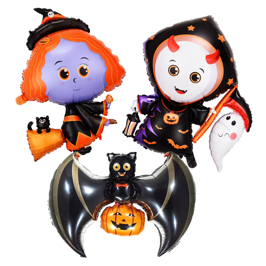 5er Set Halloween Folienballons in Hexe und Fledermaus Form, bunte Partydekoration für Kinder - Bild 2