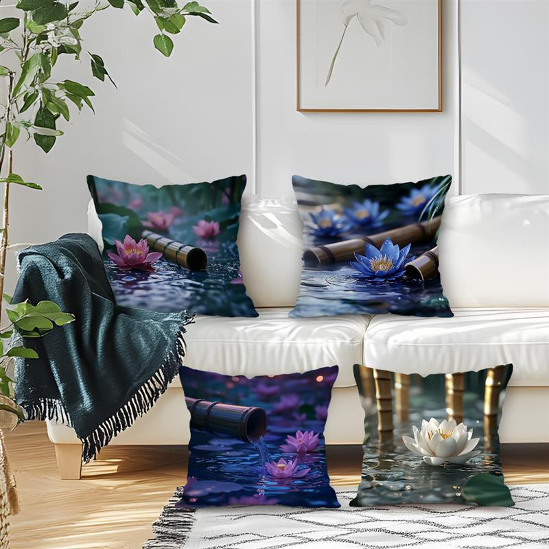 Elegantes Lotus Dekokissen mit Kissenbezug aus Polyester in Peach Skin für dein Sofa, B/B/H: 18 x 18 x 18 cm - Bild 3