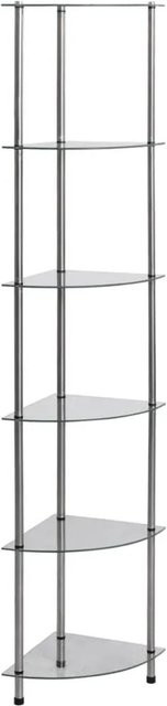 vidaXL Regal aus gehärtetem Glas und Edelstahl, transparent, 6 Ablagen, B/T/H: 30 x 30 x 160 cm - Bild 1