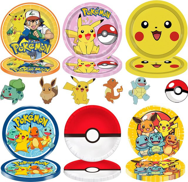Pokemon Pikachu Party Dekoration Set mit Tischdecke, Einweg Partyplatten und Ballons von Takara Tomy - Bild 1