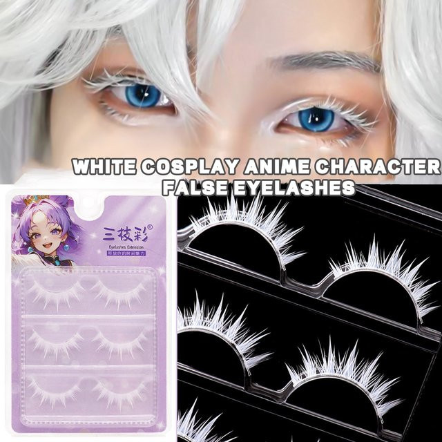 3 Paar Anime-Wimpern, weiß, 3D-flauschig, Unisex - Bild 1