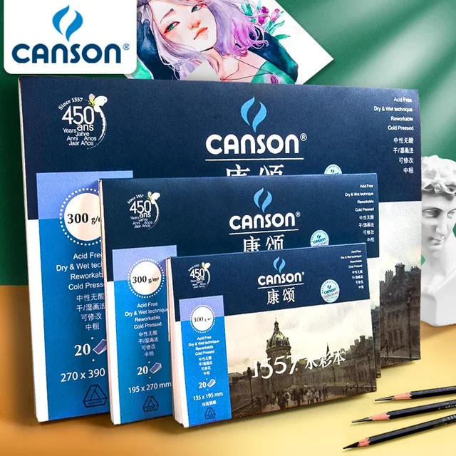 Canson 1557 Aquarellpapier, 300 g/m2, 20 Blatt, Weiß - Bild 1