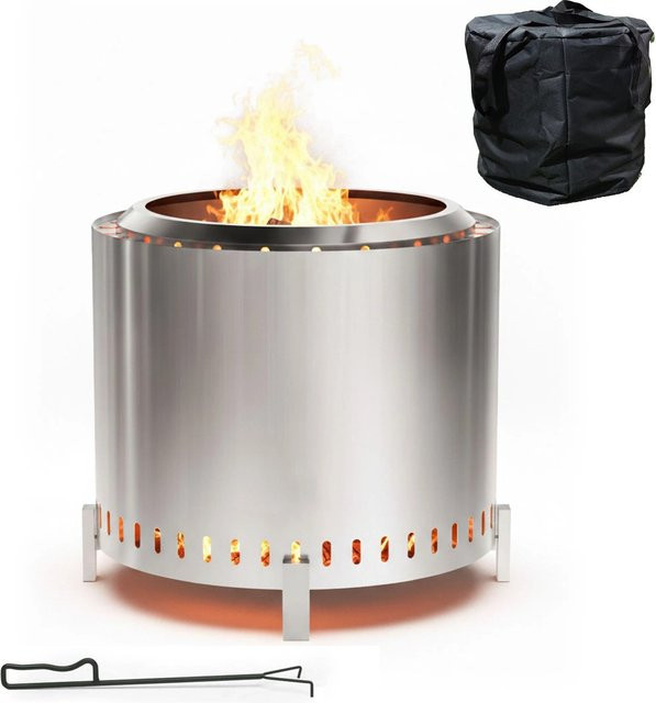 Relaxdays Feuerschale aus Edelstahl in Silber für Holz und Pellets, Durchmesser: 45 cm, Höhe: 49 cm - Bild 1