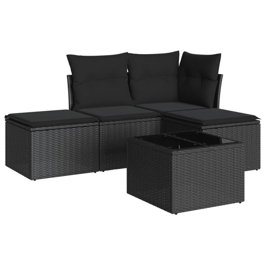 vidaXL 5-tlg Garten-Sofagarnitur in Schwarz mit Kissen und Couchtisch aus Poly-Rattan und Metall - Bild 2