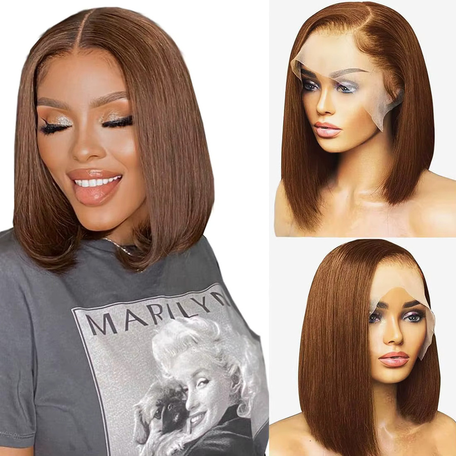 Braune Bob-Perücke aus Echthaar, 13x4 HD-Lace-Front, 180% Dichte - Bild 2