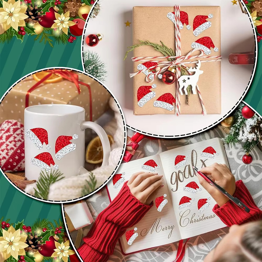 Runto 500 Stück Weihnachtsmützen-Etikettenaufkleber aus Papier in Rot für DIY-Umschläge und Grußkarten - Bild 3
