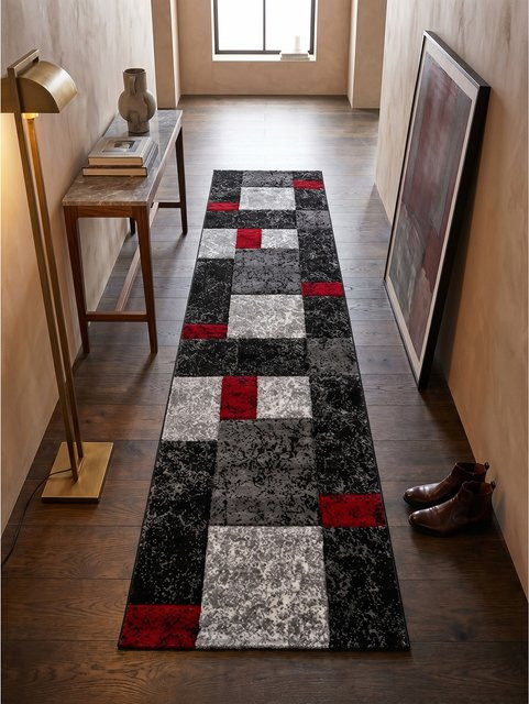 Kurzflorteppich LATEMAR von Kadima Design, kariert, Rot, Breite: 80 cm, Länge: 300 cm - Bild 1