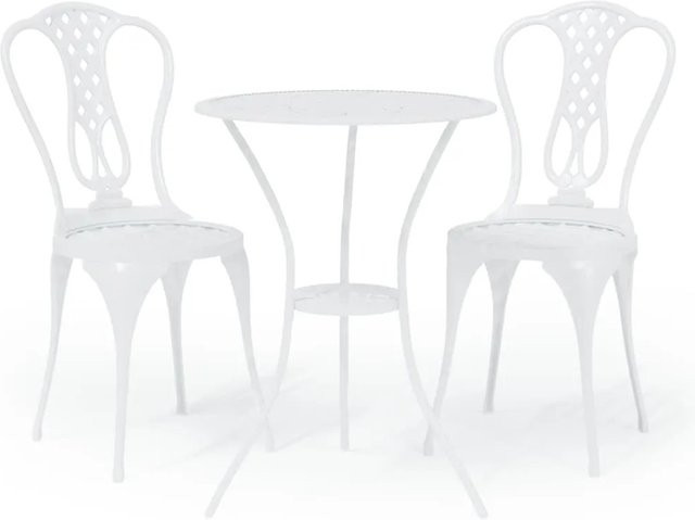 vidaXL 3-tlg Bistro-Set aus Aluminiumguss in Weiß mit Blumenmuster für Garten, Hof und Terrasse - Bild 1