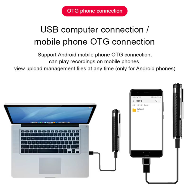 XIXI SPY Digitaler Diktiergerät Stift als Spionen-Stift mit USB-C, Schwarz, Mini-Sprachaufzeichnungsgerät für Besprechungen und Vorträge - Bild 2