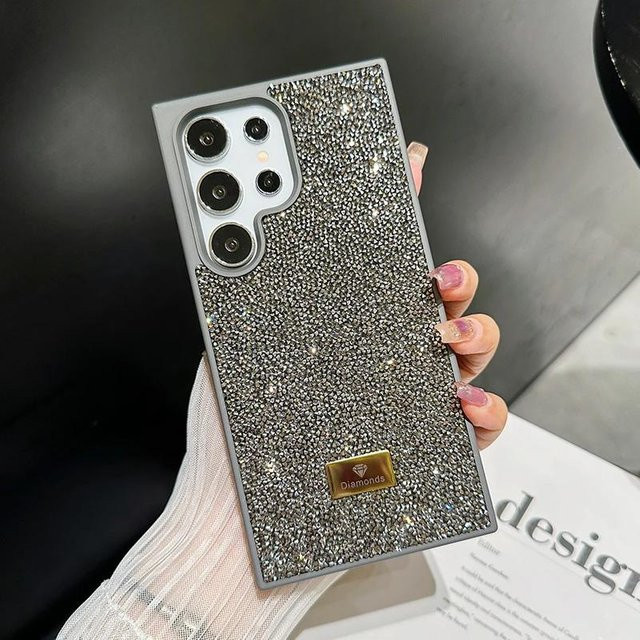 Luxus Strass Diamant Handyhülle für Samsung Galaxy S25 S24 S23 Ultra Plus in Grau mit Glitzer-Effekt und stoßfestem Schutz - Bild 1